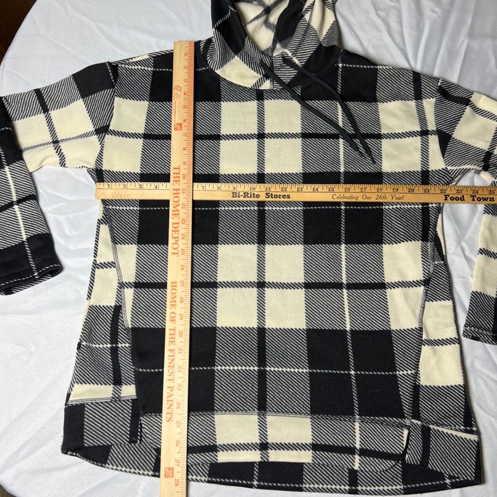 St‎ Johns Bay Active Womens Large Black Cream Plaid Fleece Hoodie Pullover L - Picture 3 of 5